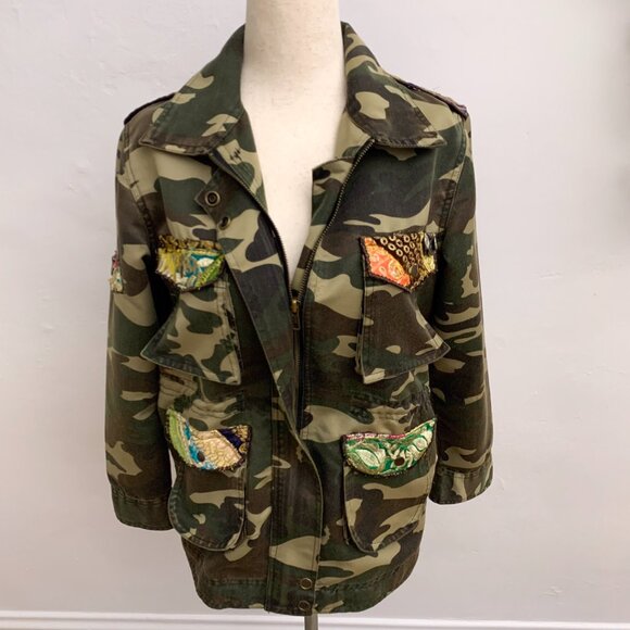 Anthropologie Beautiful Stories Patchwork Camo Utility Jacket Size Medium - Picture 7 of 16
